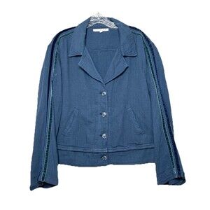 Xirena Becker Blazer Jacket Navy Cotton Flare Sleeve Velvet Stripe Luxury Boho M